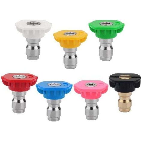 Lot de 7 buses pour nettoyeur haute pression, buses à connexion rapide 1/4", principalement utilisées pour le nettoyage automobile et le jardinage. (1/4)