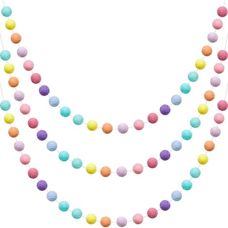 Guirlande Pompons Feutre Laine - 24 Boules 1,8 cm - Longueur 2 m - Décoration Murale Intérieure - Lot de 3 (1/5)