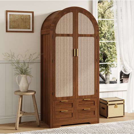 Armario 80 x 50 x 179 cm de MDF color nogal con barra y cajones DESVIAE (1/5)