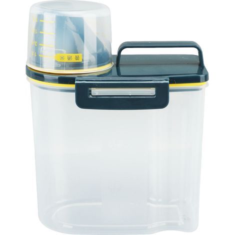 Boîte de rangement pour riz, céréales, distributeur, couvercle hermétique, bec verseur, récipient de conservation des aliments avec verre doseur, transparent, 1,5 kg, vert