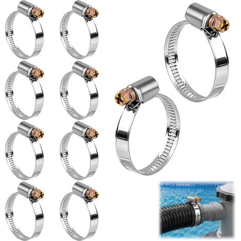 10 Colliers Serrage Inoxydable Ajustables 25-40 Mm, Colliers Serrage En Acier Inoxydable DIN3017 Pour Tuyaux D’Arrosage, Pompe Piscine, Irrigation Et Bassins, Résistant À La Corrosion Et Durable (1/5)