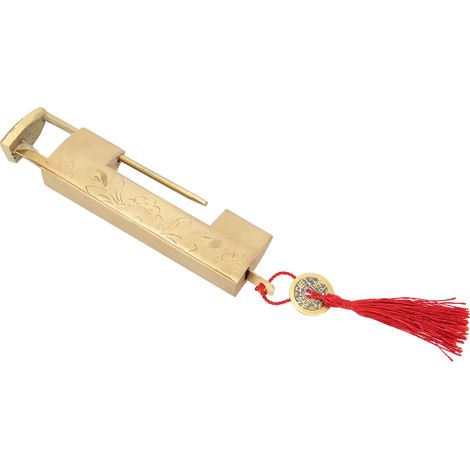 Antikes Messing-Vorhängeschloss mit Schlüssel, 6,5 cm, im chinesischen Stil geschnitzt, für Schmuckkästchen und Schrank (1/5)