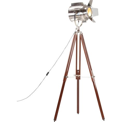 Lampadaire à trépied vintage réglable haut design rétro 120 x 180 cm en bois de manguier marron (1/5)