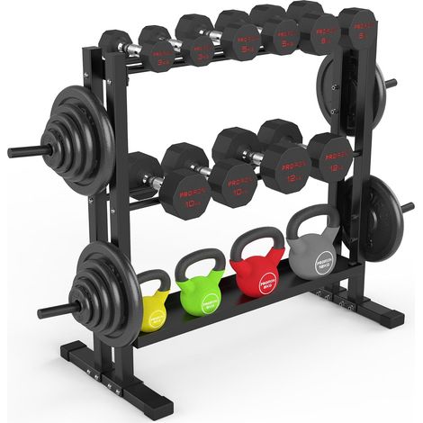 Rack Haltères, Support pour Haltères Kettlebell et Disques, Maxinum 1000lbs Haltères Rangement pour Maison/Salle de Sport (1/5)