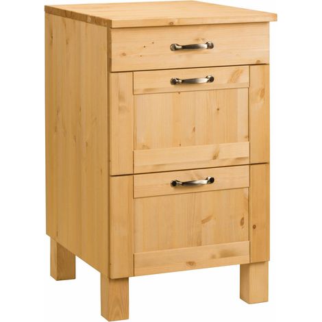 AlbyMeuble de cuisine à trois tiroirs en pin massif 60 cm (1/5)