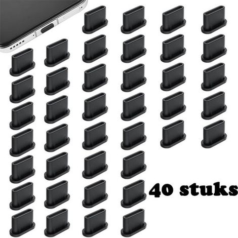 Confezione da 40 tappi antipolvere in silicone per porte di ricarica USB-C/Type-C - Neri (1/5)