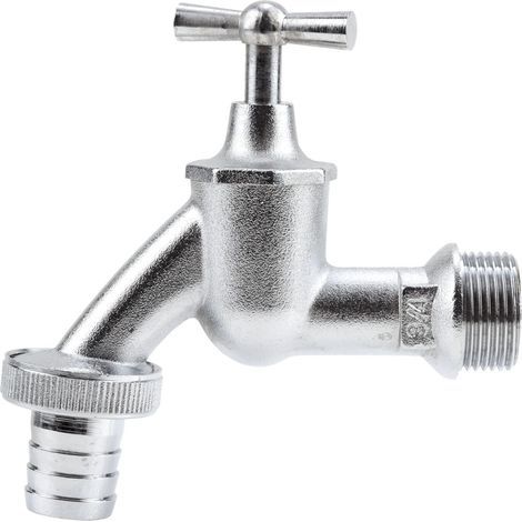 Robinet avec raccord de tuyau: grue d'eau chromée pour l'intérieur et à l'extérieur, 26,5 mm (G 3/4 Pouce) - fil, pour 19 mm (1/5)