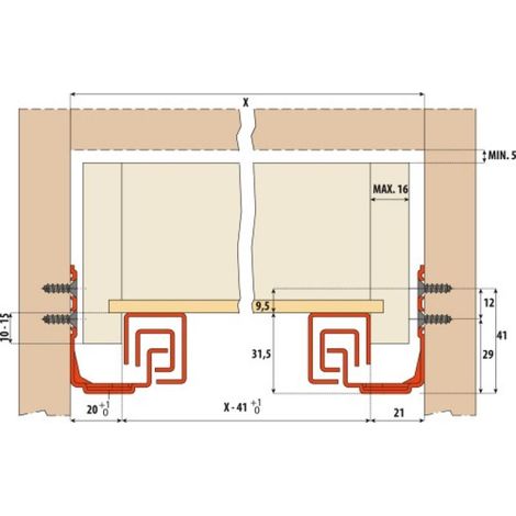 Coulisse invisible avec amortisseur intégré 30Kg – Longueur 500mm – Acier zingué nickelé – Dispositif antibasculement – Salice