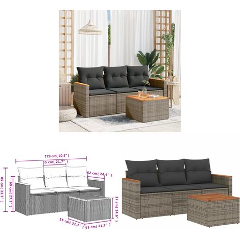 4-tlg. Garten-Sofagarnitur mit Kissen Grau Poly Rattan - Gartenmöbel - Outdoor Möbel - Rattan Sofa - Lounge Set - Esstisch - Home & Living (1/3)