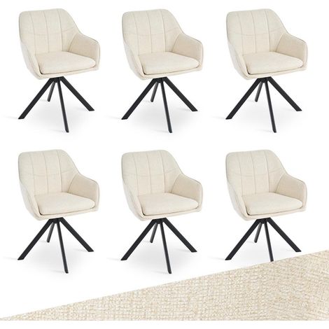 Drehstuhl 6er Set mit Armlehnen, 360° drehbar, Chenille, Cremeweiß (1/5)