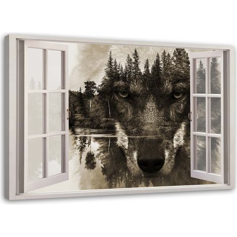 Tableau sur toile, Loup à la fenêtre - 60x40 (1/5)