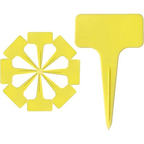 T-förmige Gartenetiketten, 50er-Packung, wiederverwendbar, für Töpfe, Setzlinge, Blumenbeete, Innen- und Außendekoration, gelb.
