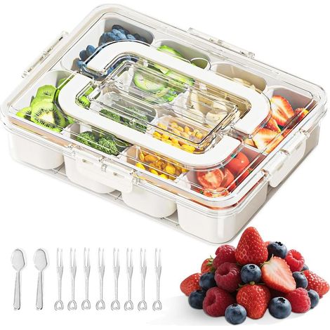 Snackbox avec 8 compartiments, Plateau à snacks avec couvercle et poignée, Organisateur de snacks portable pour snacks, bonbons (1/4)