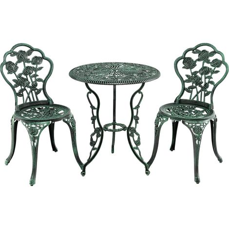 Conjunto de 2 sillas y mesa redonda 60 x 69 cm con agujero para sombrilla ambiente acogedor aluminio verde 200013421