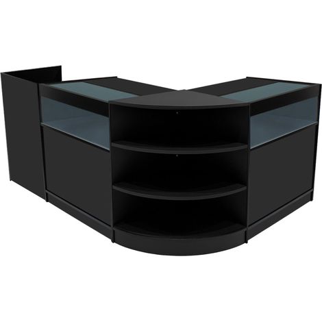 Comptoirs de Vente en MDF Noir à LED Blancs Ensemble Sagittarius LM60 TB60 B900 3 Unités de Rangement Étagères Internes Portes Coulissantes Verouillables Réception Bureau Vêtements [Clés INCLUS] (1/5)