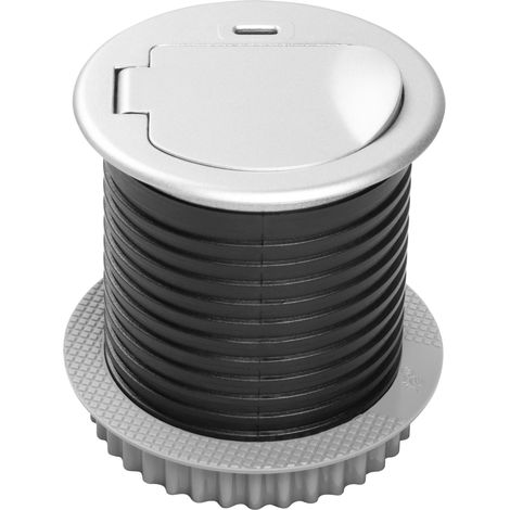 Mini prise encastrable pour meuble - 60 mm - Avec prise Schuko - Port de charge USB-C 3 A - Multiprise encastrable pour bureau, cuisine, établi - Compacte, argentée (1/4)