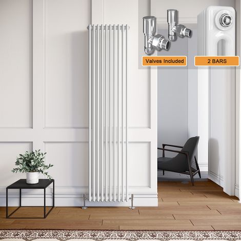 ELEGANT Cast Iron Style Radiator Vertical Radiator 1800 Column Rads White Radiator with Valves 1800 x 465 mm (1/5)