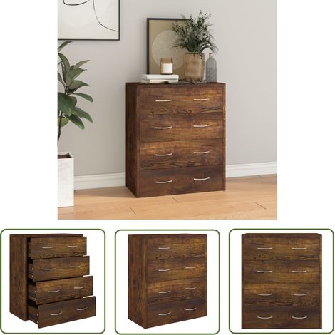 The Living Store Kommode mit 4 Schubladen 60x30,5x71 cm Räuchereiche - Kommode - Sideboard - Wohnzimmermöbel - Holzmöbel - Aufbewahrungsraum (1/5)