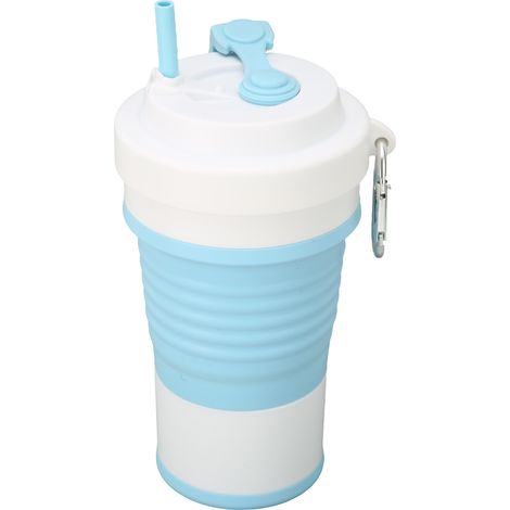 Tasse à café pliable 750ML, gobelet en silicone portable pour randonnée extérieure et voyage, bleu et blanc (1/5)