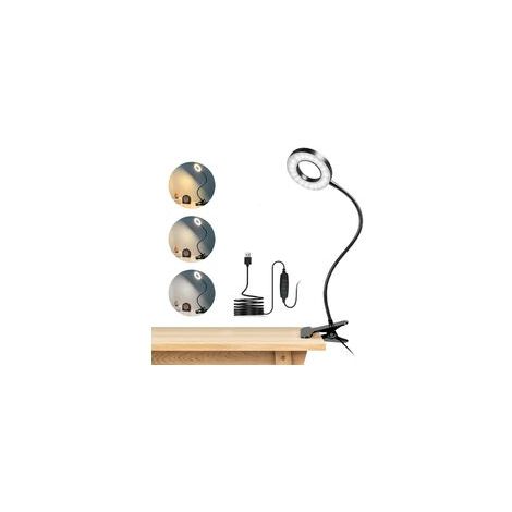 48 LED-Clip-Schreibtischlampe, 360° flexibel, Clip-Leselampe, 3 Beleuchtungsmodi und 10 Helligkeitsstufen, USB-LED-Schreibtischlampe für Studium und Arbeit, Schwarz [Energieklasse A++] [Energieklasse  (1/5)