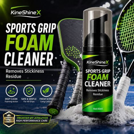 KineShineX Sports Grip Schaumreiniger für Tennisschläger, Badmintonschläger und Peak Ballgriffe - Entfernt Klebrigkeit und reinigt. (1/5)