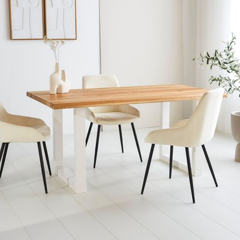 Table à manger Milas en chêne avec pied en U blanc (1/2)