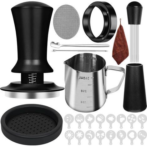10-teiliges Espresso-Zubehörset (bestehend aus einem Tamper, einem WDT-Mischwerkzeug, einem Kaffeespender und einer 53-mm-Milchaufschäumdüse)
