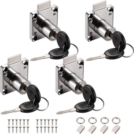 4PCS Serrure de Tiroir de Bureau, Verrou à Came de 22mm (Argent), Serrure à Came avec clés Différentes, Serrure Meuble Meubles (1/5)