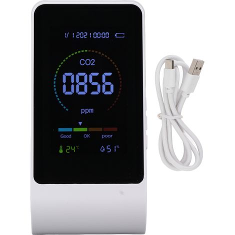 Détecteur CO2 moniteur dioxyde de carbone intérieur qualité air température humidité blanc (1/5)