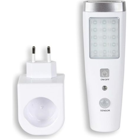 Lampe Torche Détecteur de Mouvement Interieur - Lampe prise rechargeable secteur - Lampe de secours - Chargeur Induction Sans Fil - Lampe torche LED - Sécurité maison et urgence - 15 CM