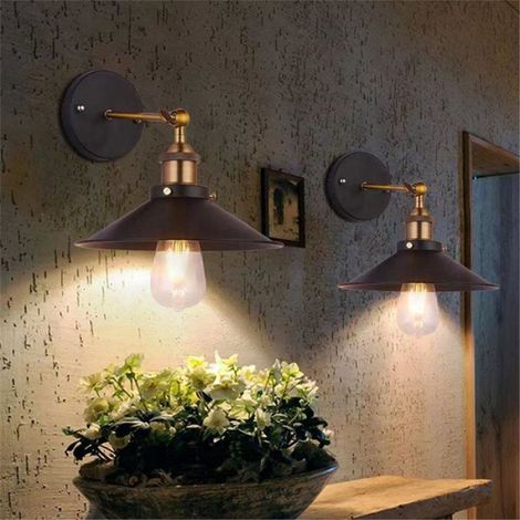 Applique Murale - Fer - Style Industriel Rétro Américain - Pour Cuisine Salle À Manger Chambre Bureau - E27 - 2 Pièces (1/5)