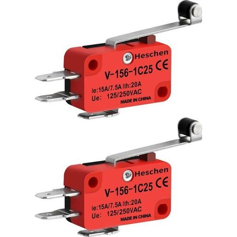 Microrupteur, long levier à galet, interrupteur à bascule, 20 A, 250 VAC, pack de 2, V-156-1C25 (1/4)
