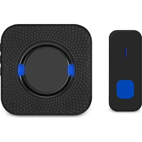 Sonnette extérieure sans fil étanche, à brancher sur secteur, avec LED bleue clignotante, portée de 300 m, 55 mélodies et 5 niveaux de volume, couleur noire.-AquaForge (1/5)