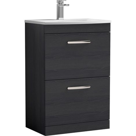 Nuie Athena Charcoal Black Woodgrain 600mm 2 Drawer Vanity Unit and Curved Ceramic Basin - ATH033G (1/10)