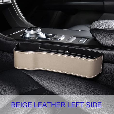 (PU beige gauche) Porte-gobelet de voiture en cuir, organisateur de siège, boîte de rangement multifonctionnelle pour l'espace entre les sièges, poches de couture de siège en ABS, organisateur de coff (1/5)