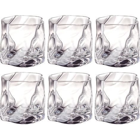 Lot de 6 verres, 200 ml - Verres à whisky en cristal de forme irrégulière - Verres à boire, verres à café glacé, verres à cocktail, verres à long drink, verres à eau, verres à thé (Transparent) (1/5)