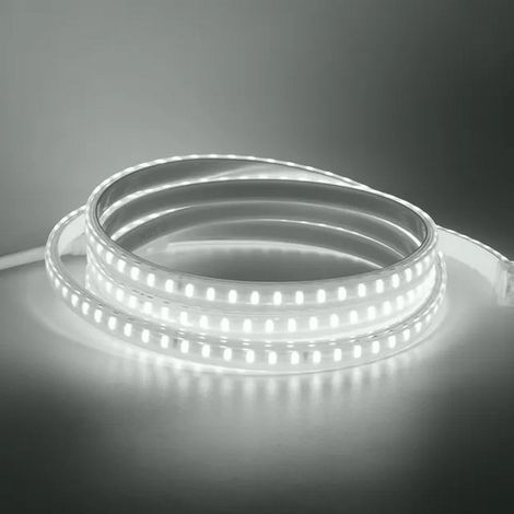Ruban LED 230V 10M blanc froid 6000K étanche IP67 – Dimmable – 900Lm/M – Fixations fournies pour intérieur et extérieur – Digilamp