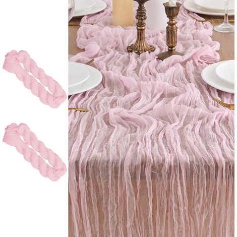 2er Set Tischläufer Gaze Stoff 90x300cm Rosa für Hochzeitsdeko