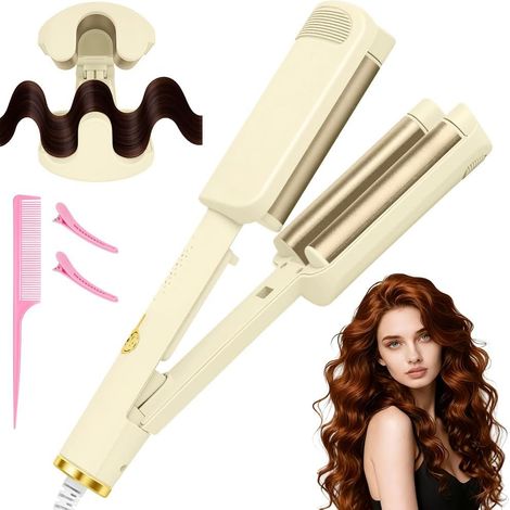 32 mm Wavy Hair Curling Iron, French Waves Waving Irons with 4 Adjustable Temperatures, Wavy Hair Curling Iron for Long Short Hair, Suitable for Beginners, Anti-scalding, Apricot (1/5)
