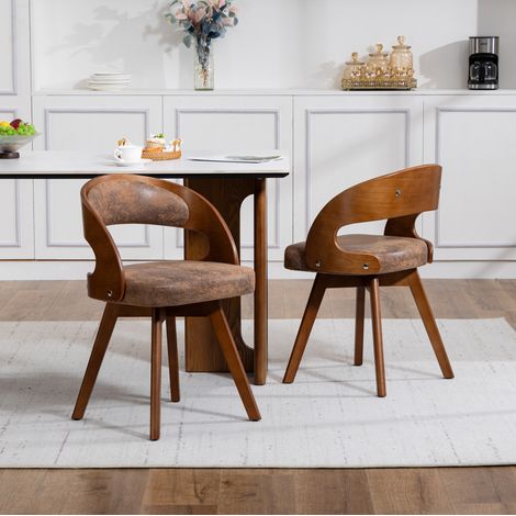 Sedia da pranzo girevole in tessuto tecnico marrone Coffee, imbottita, con gambe in legno di faggio,41×44×72cm (1/5)