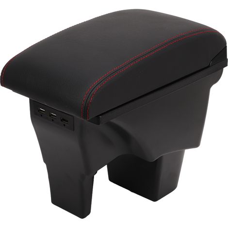 Boîte de rangement noire pour accoudoir central Suzuki Vitara, avec surpiqûres rouges et port USB remplace la boîte d'origine. (1/5)
