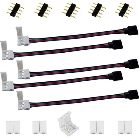 Connecteur de Bande à LED RGB 5050 LED Strip Connector 4 broches Connecteur Ruban LED Rallonge LED Stripe Câble d'extension Cavalier à LED pour bandes LED RGB 5050 de 10mm de large, 17cm