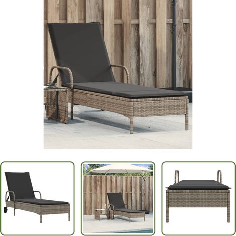 Chaise longue avec roulettes - Chaise longue avec roues et coussin gris résine tressée (1/5)