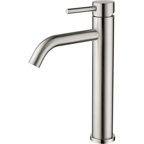 Robinet lavabo salle de bain Mitigeur salle de bain haut vasque à poser avec bec hauteur 186mm eau chaud et froid Brossé