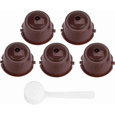 5 Pack Coffee Capsule Filter Reusable Refillable Food Grade PP 304 Stainless Steel Coffee Capsule Filter (Brown) (1/2)