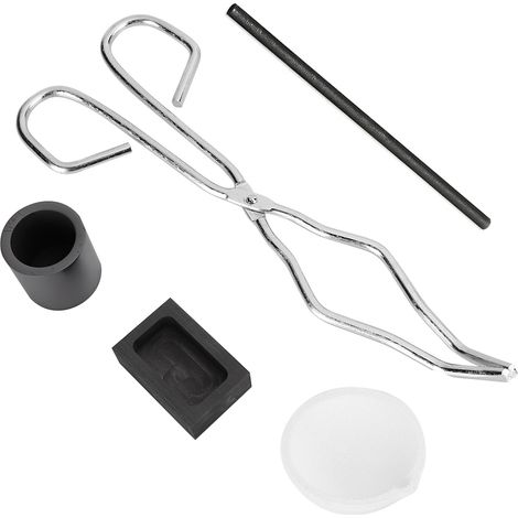 Kit de fusion du graphite en 5 pièces, comprenant un bol en quartz, une longue pince, un creuset, une tige pour mélanger et un kit de four de fusion. (1/5)
