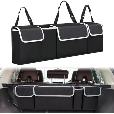 Organiseur de coffre de voiture, organiseur de coffre de voiture, sac de rangement étanche pour siège arrière avec 4 poches, réglable, pliable, accessoires d'intérieur de voiture universels (1/5)