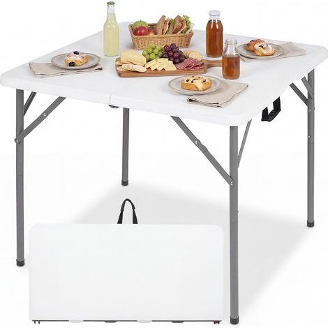 Table Camping Pliante pour 4 Personnes, Table de Jardin Portable avec Poignée de Transport, Plateau en HDPE, pour BBQ, Pêche,86 x 85,5 x 75 cm (1/5)
