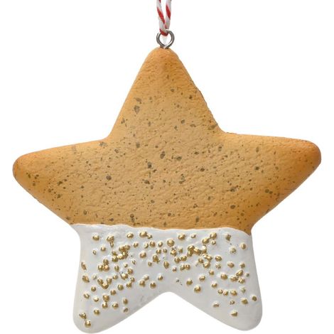 Kaemingk – Suspension de Noël biscuit étoile glaçage blanc et vermicelles dorés – Polyrésine, L 8,5 x H 9 cm