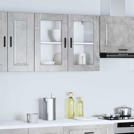 Küchen-Hängeschrank mit Glastür Porto Betongrau